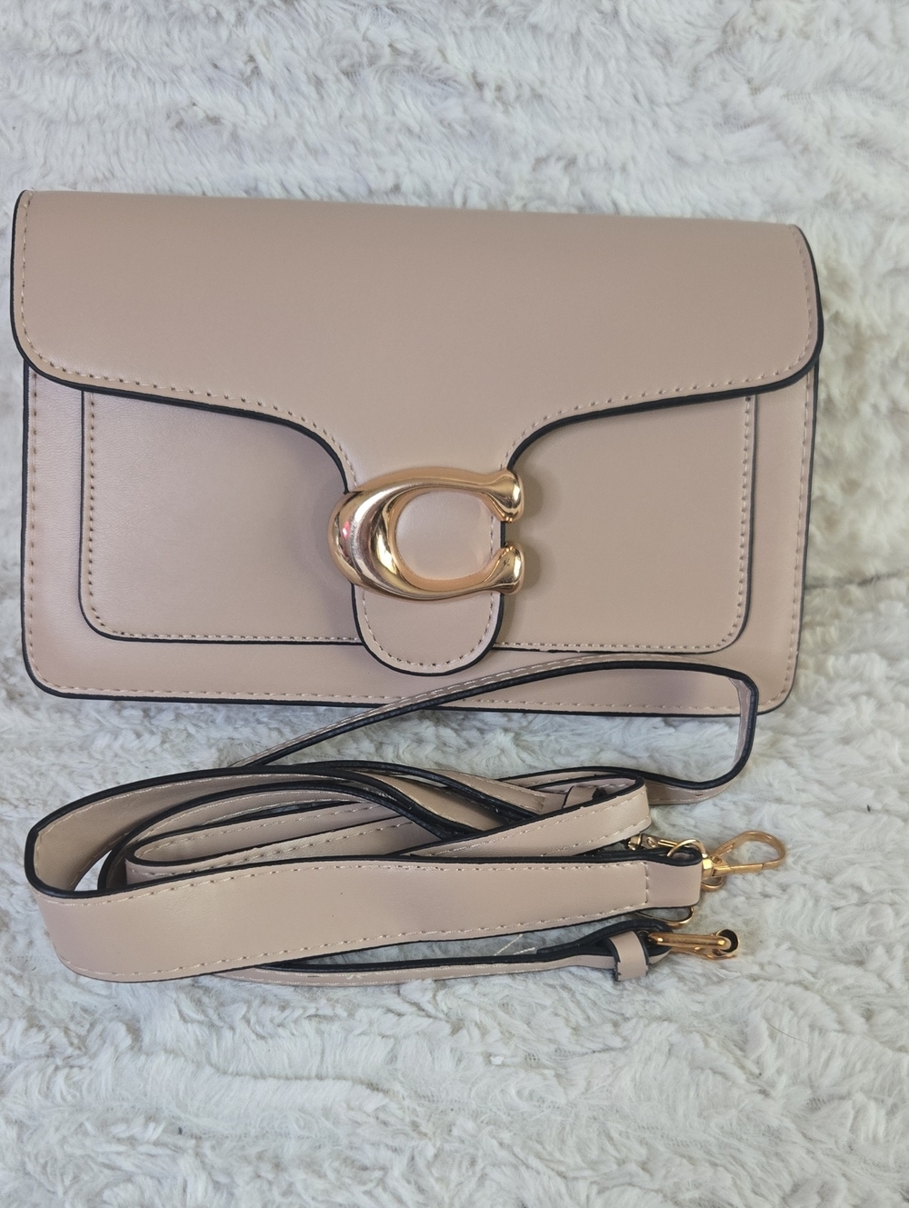 Classic Beige Crossbody Bag with Gold Hardware